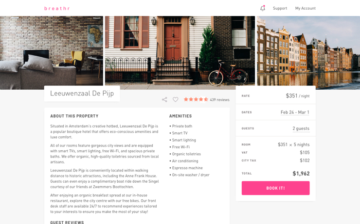Design concept for a hotel's page in a booking app
