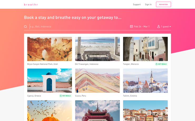 Design concept for hotel booking app landing page